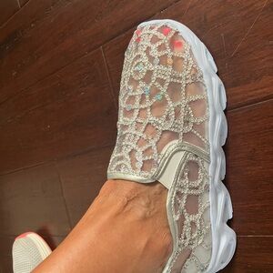 Elegant Silver Women's Slip-On Shoes. Great for wedding reception, Shoes.